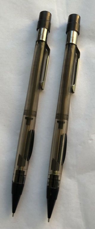 Vintage Pentel Quicker Clicker Smoke 0.  5mm Mechanical Pencil Rare Smoke Caps