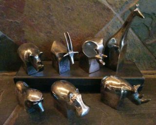 1970s Rare Set Of 7 Dansk Animals Paperweights Silver Plated By Gunnar Cyren