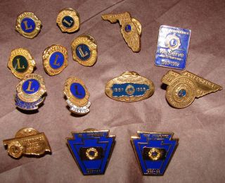 14 Vintage Lions Club / International Pins 100 Attendance Pins