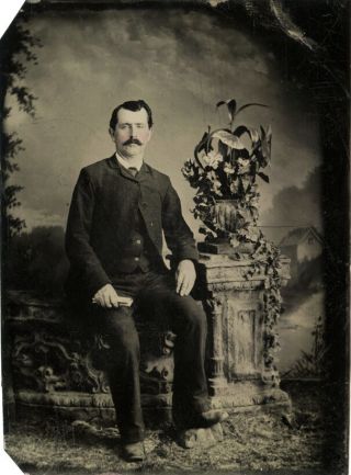 Antique Tintype Photo Portrait Of A Man With Mustache