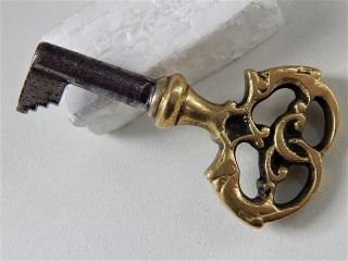 2.  1/8 " Antique French Ornate Key,  Steel & Bronze 18 - 19th C,  Cabinet,  Furniture