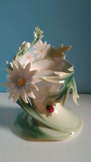 Franz Porcelain Pillar Candle Holder With Lady Bug In Design For 3 " Candle