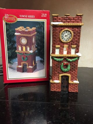 Dickens Collectibles Towne Series Porcelain Clock Tower 1995 Lighted House