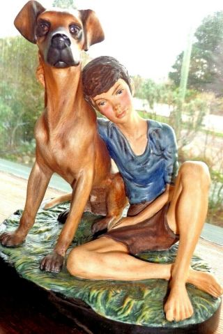 Royal Doulton Statue Of A Boy And His Dog " Buddies " C1972 Hn2456