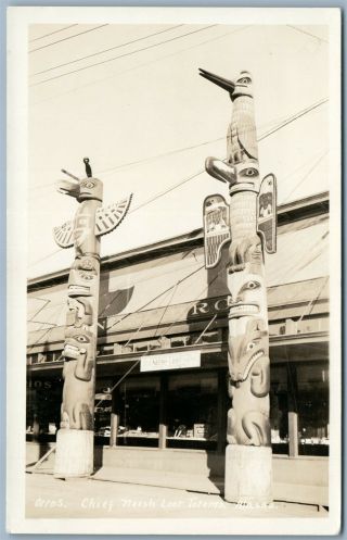Indian Chief Neesh Totems Alaska Antique Real Photo Postcard Rppc