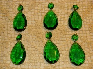 Vintage Bright Green Pressed Glass Teardrop Prisms Replacement For Lamps,  Etc