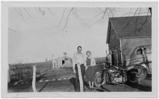 Old Photo Indian Motorcycle Woman Barn House Man Car 1930s