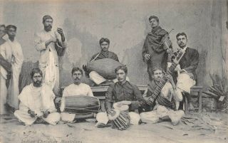 India Ethnic Indian Christian Musicians 8 Men & Instruments Printed Card