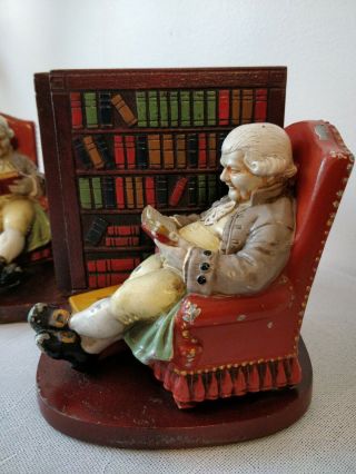 Antique Set of 2 Cast Iron Painted Bookends Gentleman (Franklin?) in Library 3