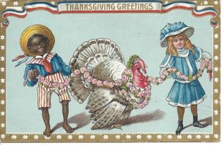 Thanksgiving Greeting Holiday Black Americana Post Card 1908 Embossed
