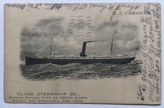 1911 Postcard Clyde Steamship Co.  York Ss Comanche Ship Side View Steamer