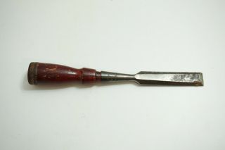 Vintage Wood Chisel Marked Stanley No 750 With 3/4 " Blade And Red Wood Handle