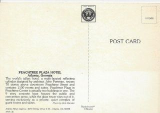 Postcard - GA - Georgia Peachtree Plaza Hotel Atlanta Unposted 2