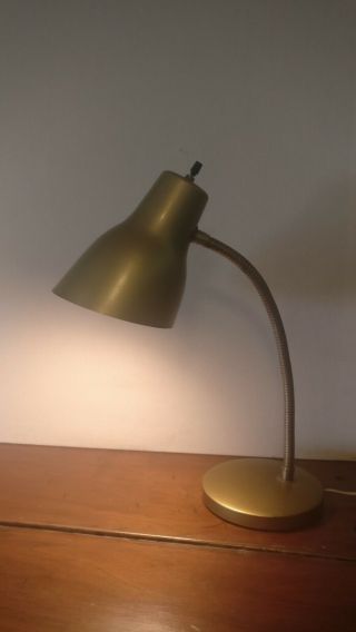 Vintage Metallic Gold Tone Goose Neck Reading Desk Light Retro Mid Century Lamp