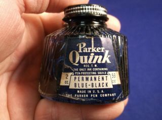 5 Of 24,  Vtg Antique Fountain Pen Ink Bottle - " Parker Quink " Blue - Black