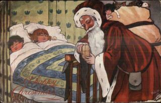 Christmas - Santa Claus Sleeping Kids Black Doll Tuck 8248 C1910 Postcard