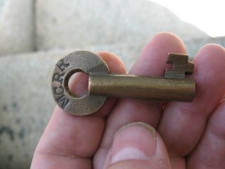 Rare Antique Vintage Brass Barrel Key Stamped Mcr R By Slaymaker