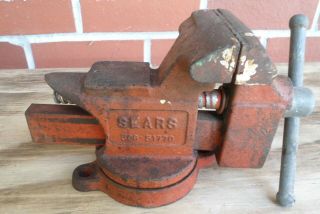 Vintage Sears 3 1/2 " Vise - Red - No.  506 - 51770,  Made In Usa - And
