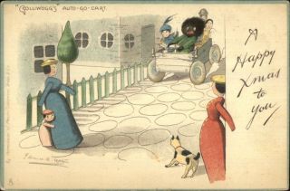 Florence Upton Toys Fantasy Black Doll Driving Go - Cart Tuck 1281 Postcard