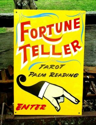 Vintage Carnival Fortune Teller Palm Reader Hand Painted Sign Park Tarot Art