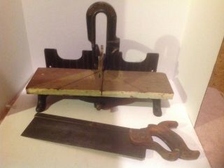 Vintage Stanley No 150 Cast Iron Miter Box & Saw Collectible Woodworking Tools