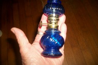 Vintage Small Cobalt Blue Glass Oil Lamp Made In Hong Kong Collectible Mini 4.  5 