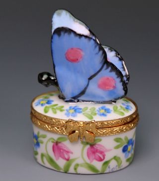 Limoges Laure Selignac Blue Butterfly Hand Painted Porcelain Box Scully Scully