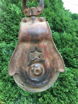 Old Vintage Antique Farm Tool Pulley Starline Inc 248 Block & Tackle Iron