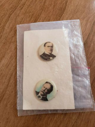 2 Presidential Campaign Pin Buttons Of Mckinley And Taft 7/8 " Wide.