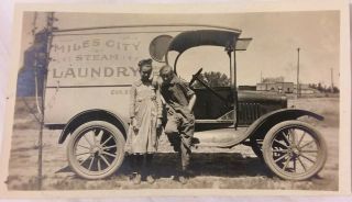 Vintage Old Photo Of Miles City Laundry Service Truck Custer County Montana 1920