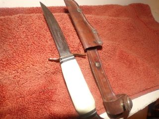Vintage Pic Solingen Germany Mother Of Pearl Hunting Knife W/sheath