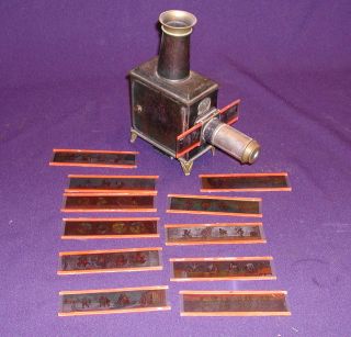 Antique Toy Ep Magic Lantern Slide Projector And Slides