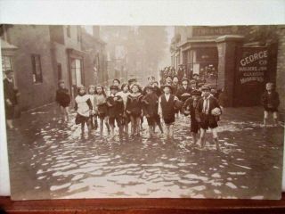 Children Playing In Flood Water,  Pickering? - Vintage Rp Real Photo Postcard