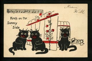 Music Scores Postcard Comic Cartoon Black Cat Vintage