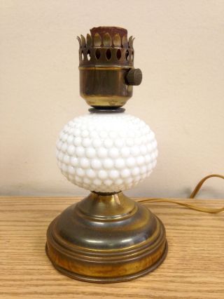 Vintage Milk Glass Hobnail Nightstand Table Lamp