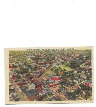 Vintage Linen Postcard St Joseph Missouri,  Aerial View