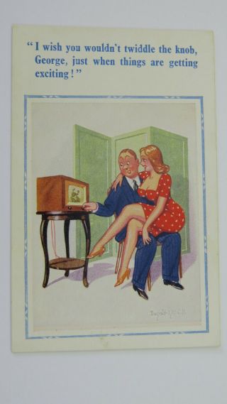 1950 Risque Donald Mcgill Comic Postcard Vintage Television Tv Set V Big Boobs