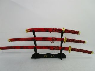 Samurai Sword Set 3 W Stand Sheath Display