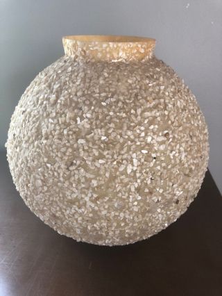 Vintage Mcm Fiberglass Plastic Light Shade Globe Gravel Shells Alabaster Pearl