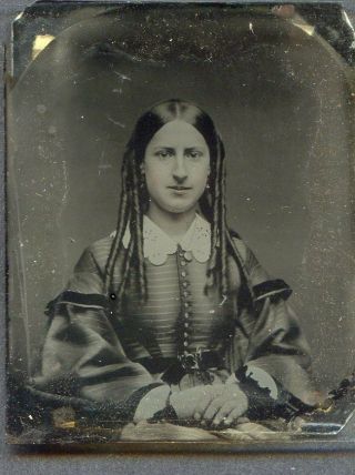 Extremely Sharp Ambrotype On Glass Long Bottle Curls Hair Reverse Painted