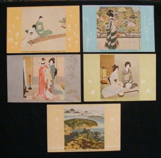 5 X Vintage N.  Y.  K.  Line Published Artist Postcard Japan Matsue Asami Nozoe Etc