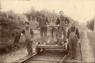 Antique Cc Photo Of Railroad Hand Car & Workers W Tools,  C.  1880 - 1900