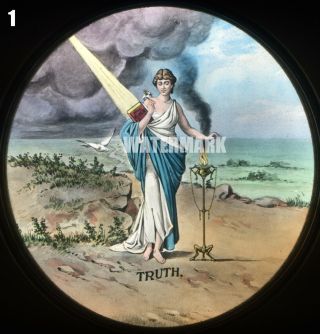 4 Magic Lantern Slides The Elusive Lady Truth Illuminated By A Shaft Of Sunlight