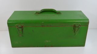 Vintage Metal Tool Box Green 19 X 8 X 7.  5 Red Repainted Green Decor Shabby