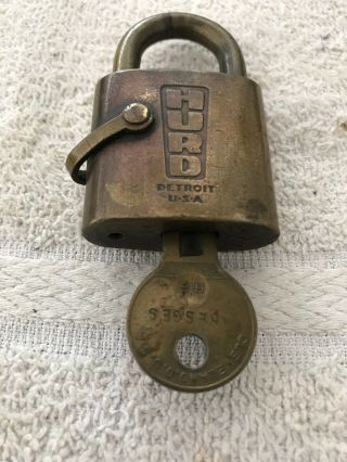 Vintage Hurd Detroit Usn United States Navy Padlock Lock And Key Wwii?