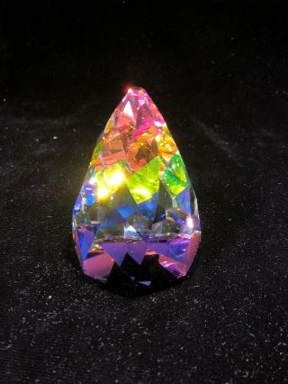 Gorgeous Opalescent Swarovski Crystal Cone Paper Weight 3.  25” Tall