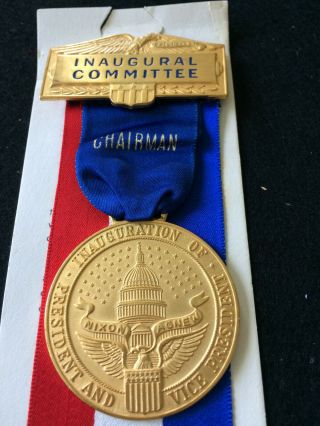 RARE NIXON/AGNEW 47th Inaugural Committee CHAIRMAN 1973 Badge/Ribbon /Medallion 2