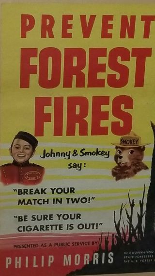 ●rare Smokey The Bear Phillip Morris Tobacco Cigarette Sign.  Break Your Match.