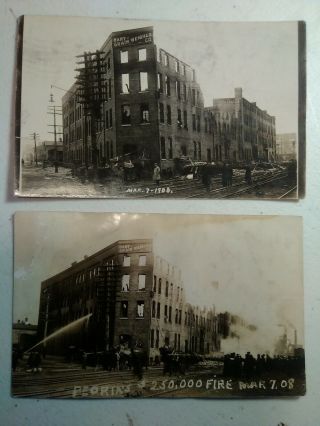 2 Old Real Photo Postcards May 7,  1908 Fire Peoria Illinois