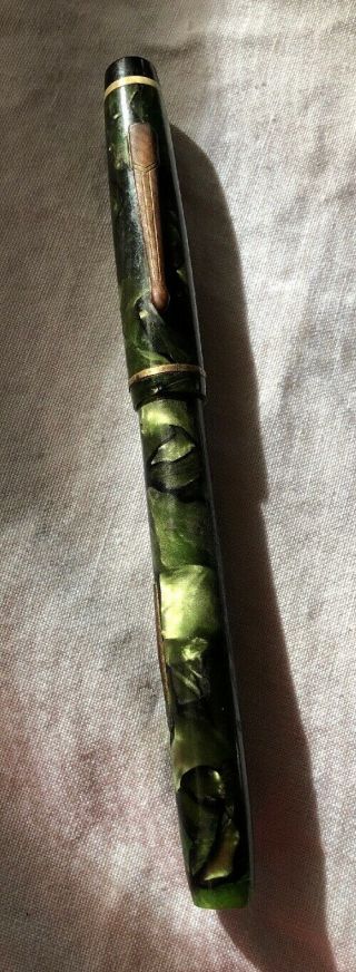 Vintage Green Black Marble Celluloid Fountain Pen 14k Gold Nib